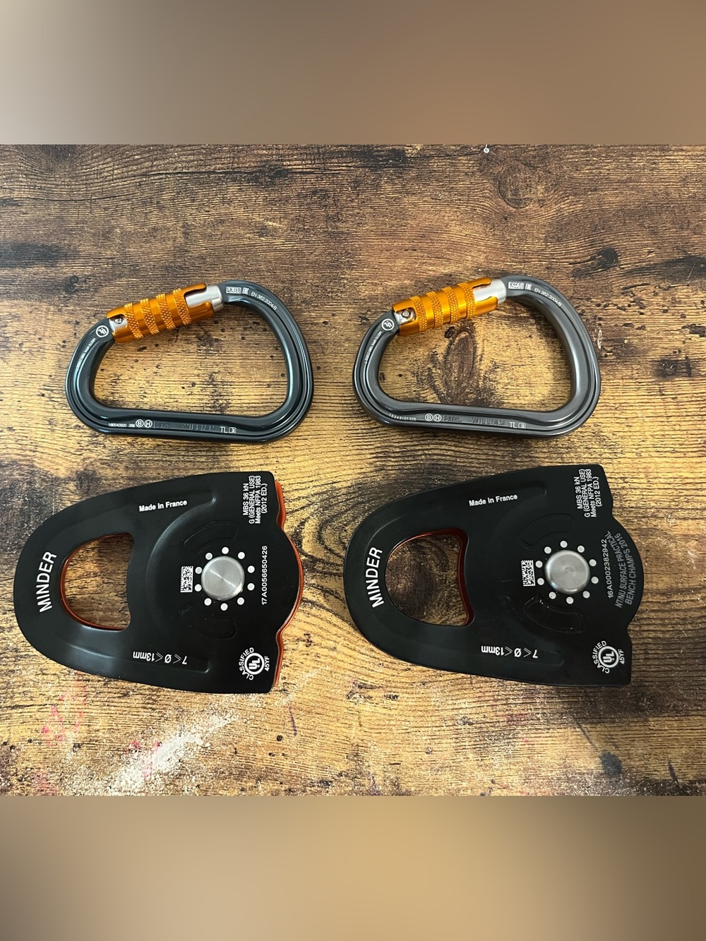 PETZL MINDER PULLEY x2 PETZL WILLIAM CARABINER x2